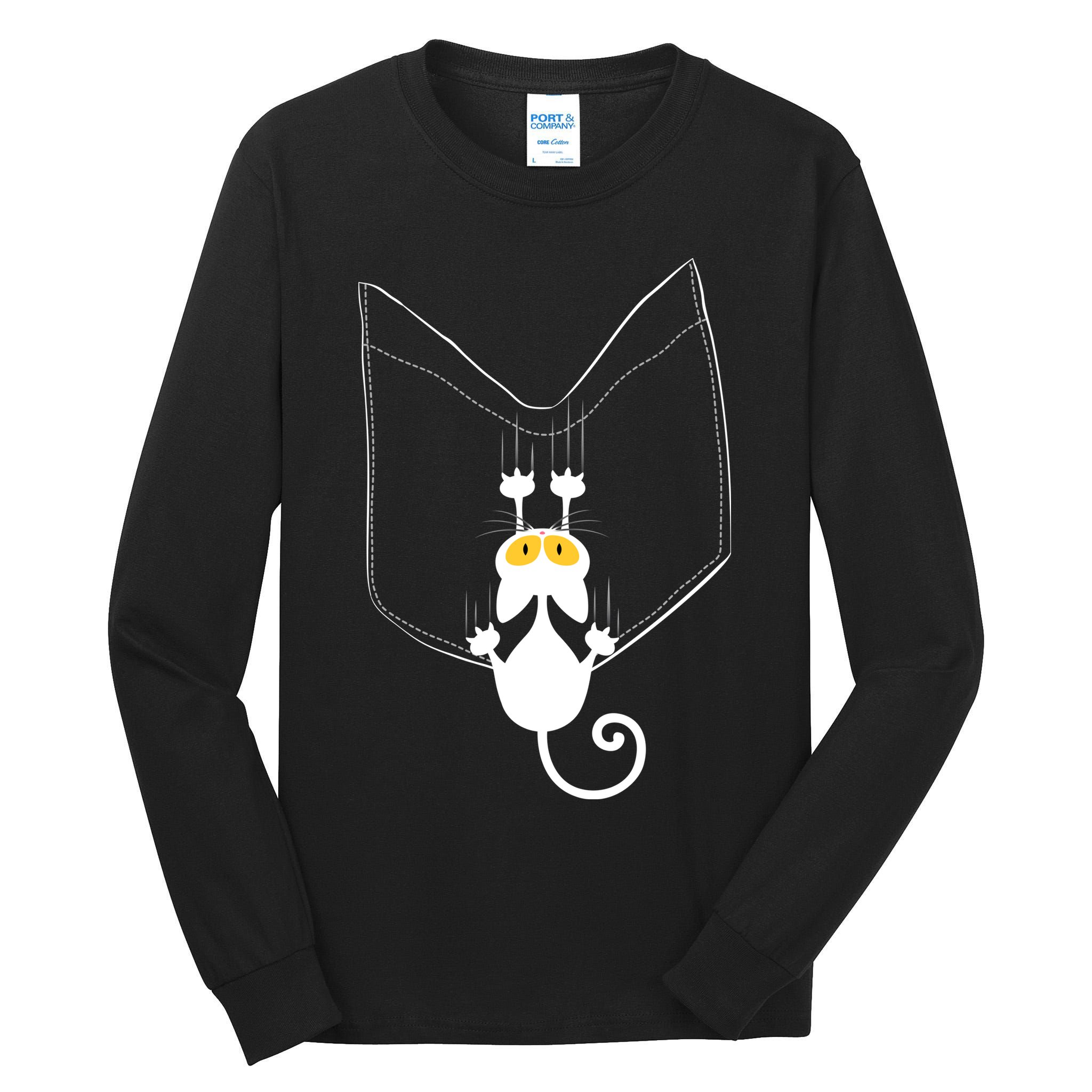 Funny Cute Cat Hanging From Pocket Tall Long Sleeve T-Shirt