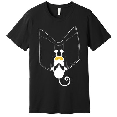 Funny Cute Cat Hanging From Pocket Premium T-Shirt