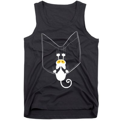 Funny Cute Cat Hanging From Pocket Tank Top