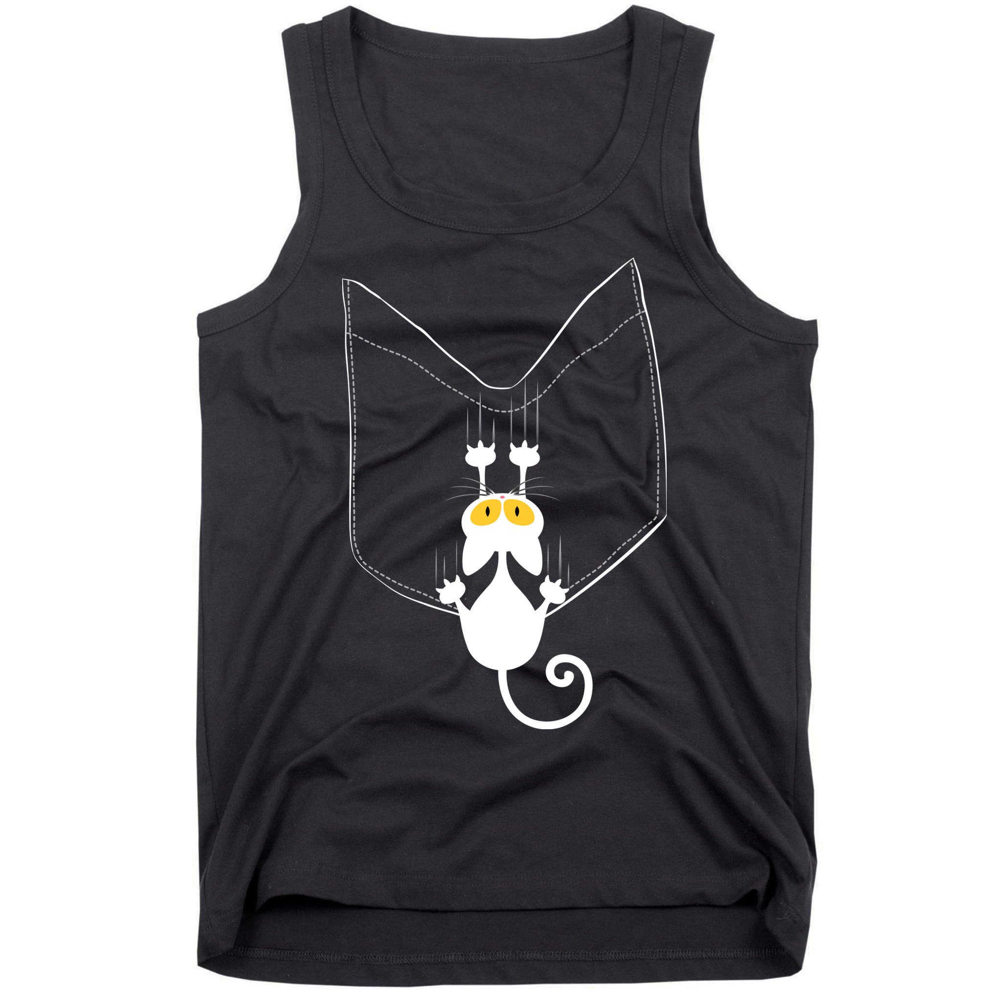 Funny Cute Cat Hanging From Pocket Tank Top
