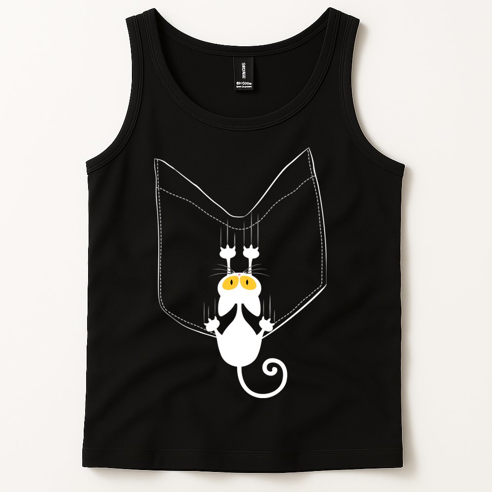 Funny Cute Cat Hanging From Pocket Tank Top