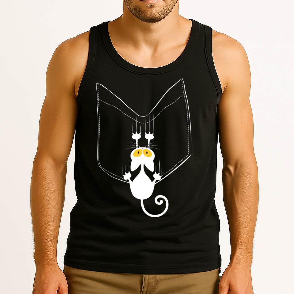 Funny Cute Cat Hanging From Pocket Tank Top