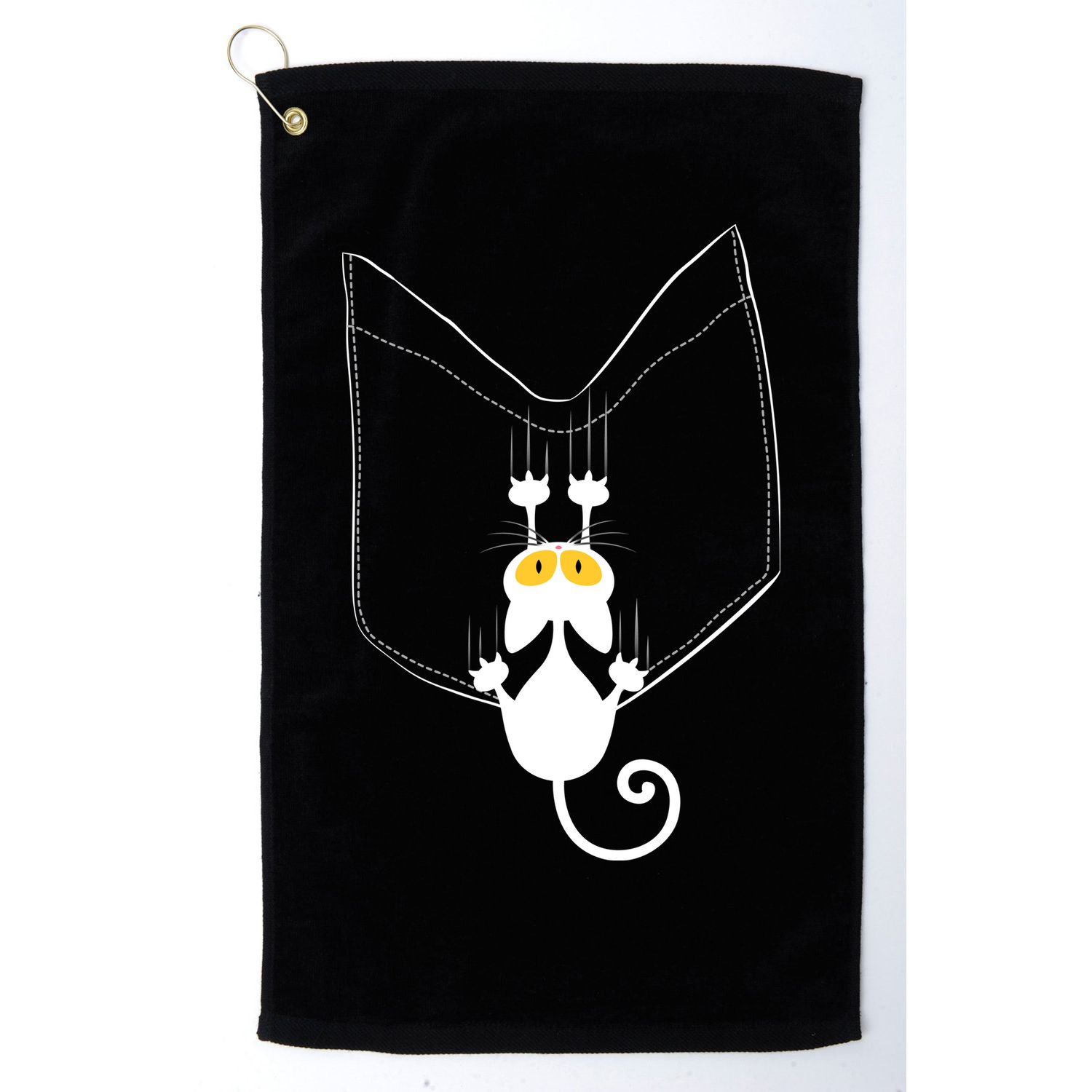 Funny Cute Cat Hanging From Pocket Golf Towel
