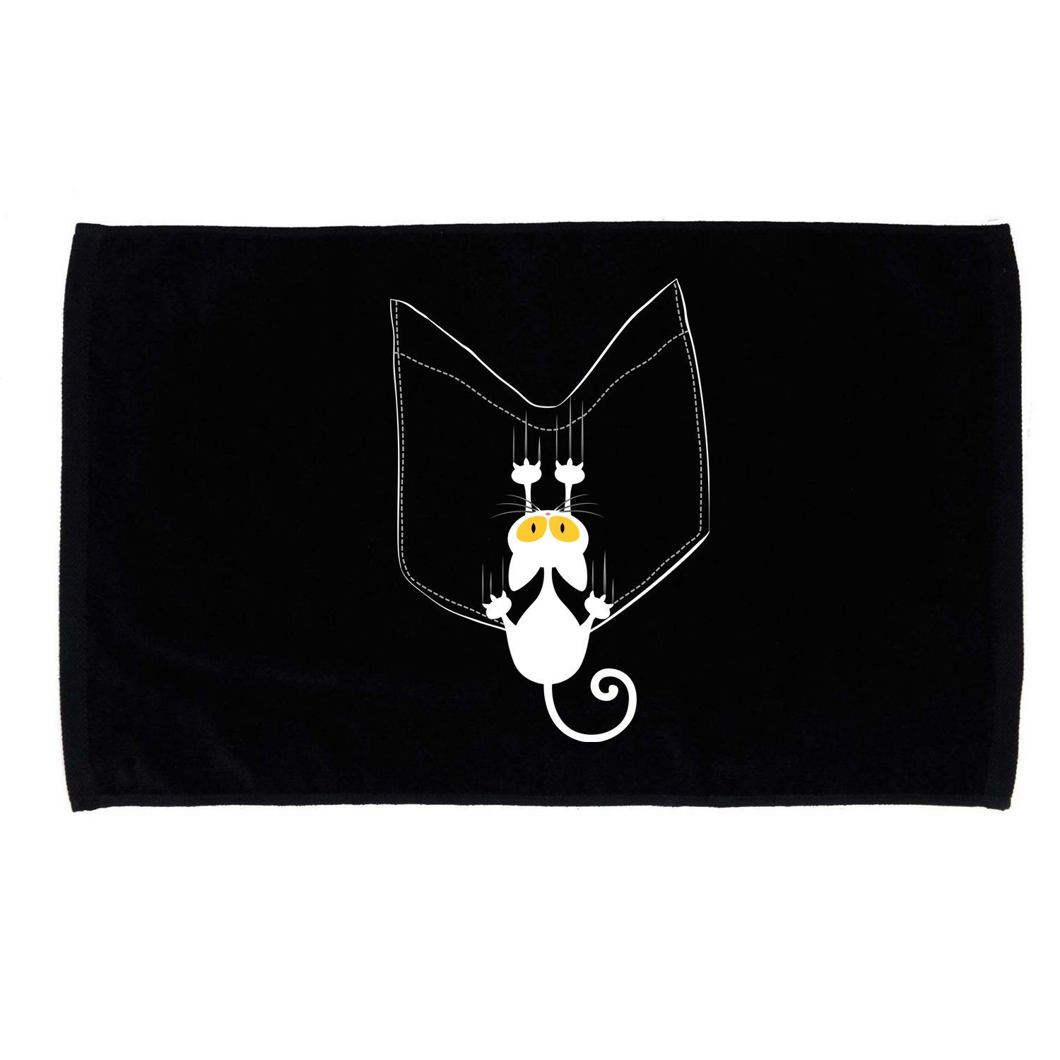 Funny Cute Cat Hanging From Pocket Microfiber Hand Towel