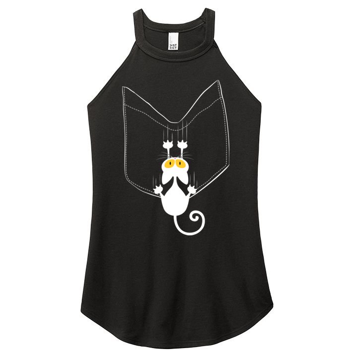 Funny Cute Cat Hanging From Pocket Women's Perfect Tri Rocker Tank