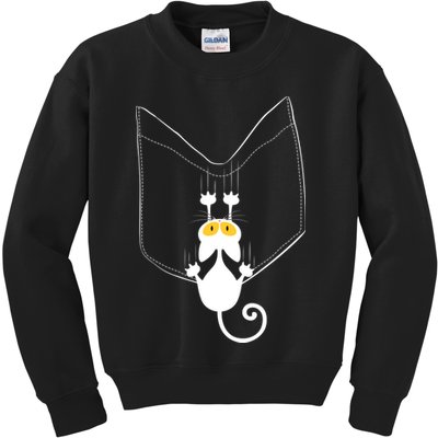 Funny Cute Cat Hanging From Pocket Kids Sweatshirt