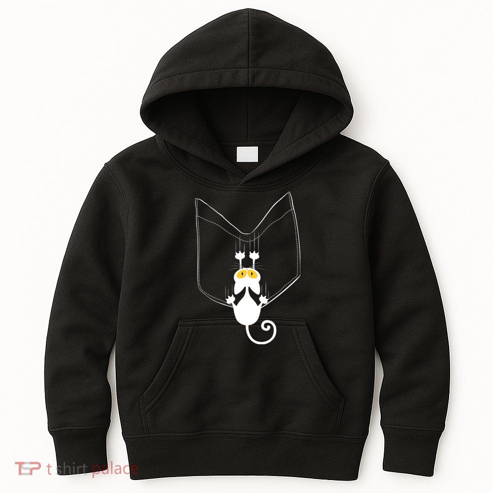 Funny Cute Cat Hanging From Pocket Kids Hoodie