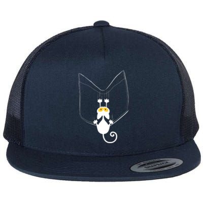 Funny Cute Cat Hanging From Pocket Flat Bill Trucker Hat