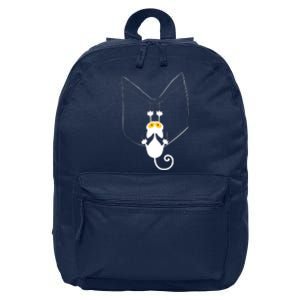 Funny Cute Cat Hanging From Pocket 16 in Basic Backpack