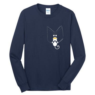 Funny Cute Cat Hanging From Pocket Tall Long Sleeve T-Shirt