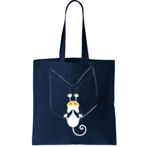 Funny Cute Cat Hanging From Pocket Tote Bag