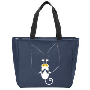 Funny Cute Cat Hanging From Pocket Zip Tote Bag