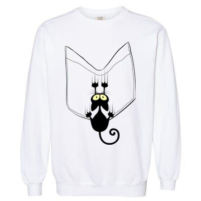 Funny Cute Cat Hanging From Pocket Garment-Dyed Sweatshirt