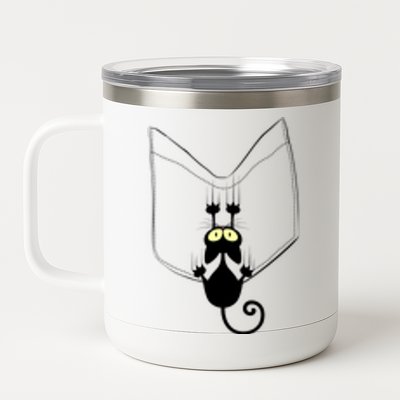 Funny Cute Cat Hanging From Pocket 12 oz Stainless Steel Tumbler Cup