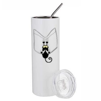 Funny Cute Cat Hanging From Pocket Stainless Steel Tumbler