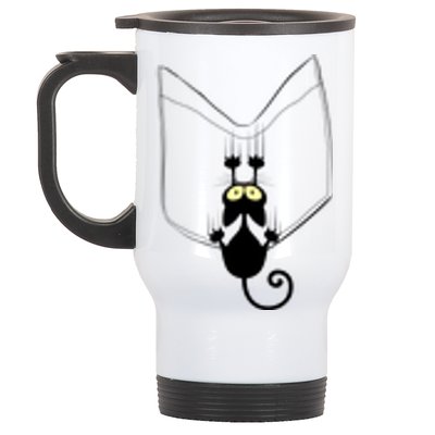 Funny Cute Cat Hanging From Pocket Stainless Steel Travel Mug