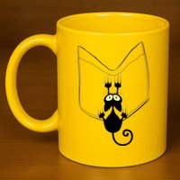 Funny Cute Cat Hanging From Pocket 11oz C Handle Ceramic Mug