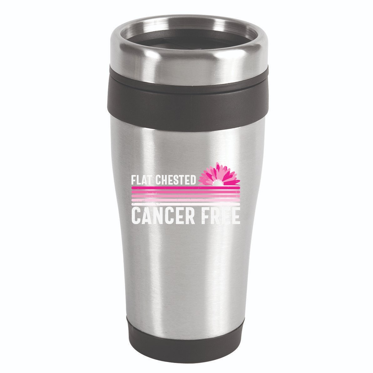 Flat Chested Cancer Free Sunflower Breast Cancer 16oz Travel Tumbler