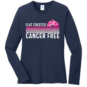 Flat Chested Cancer Free Sunflower Breast Cancer Ladies Long Sleeve Shirt