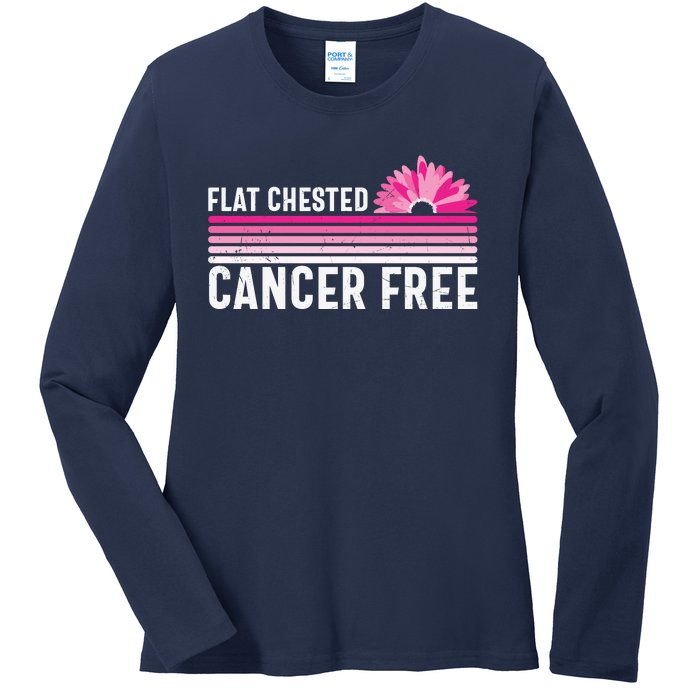 Flat Chested Cancer Free Sunflower Breast Cancer Ladies Long Sleeve Shirt