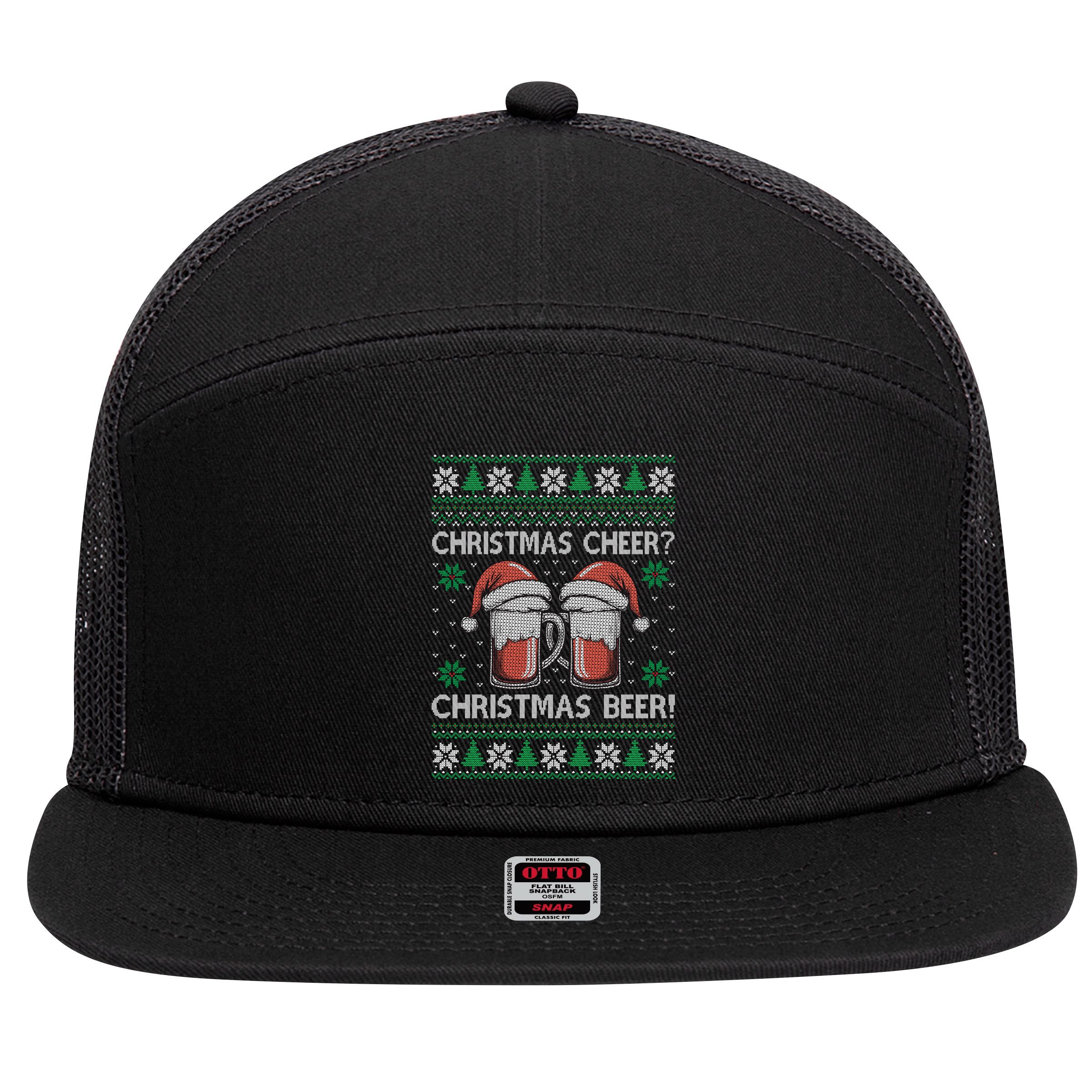 Funny Christmas Cheer Christmas Beer Ugly Sweater 7 Panel Mesh Trucker Snapback Hat
