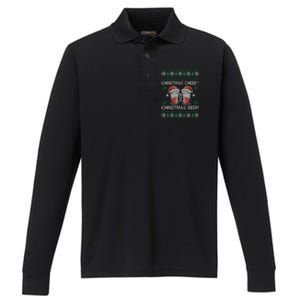 Funny Christmas Cheer Christmas Beer Ugly Sweater Performance Long Sleeve Polo