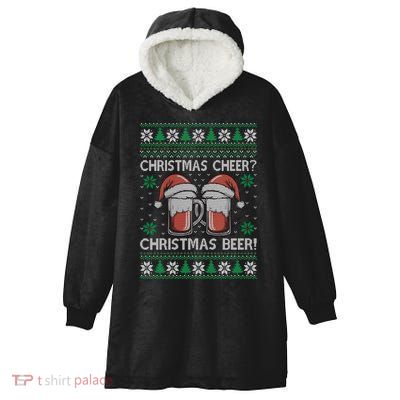 Funny Christmas Cheer Christmas Beer Ugly Sweater Hooded Wearable Blanket