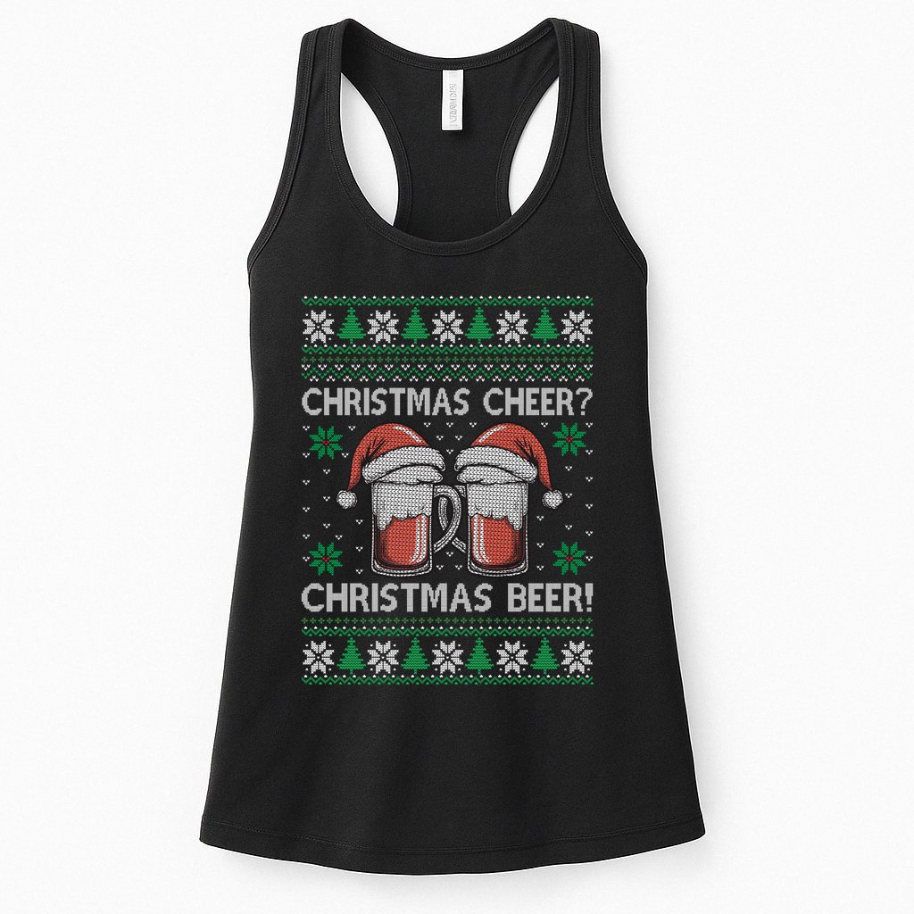 Funny Christmas Cheer Christmas Beer Ugly Sweater Womens Tank Top