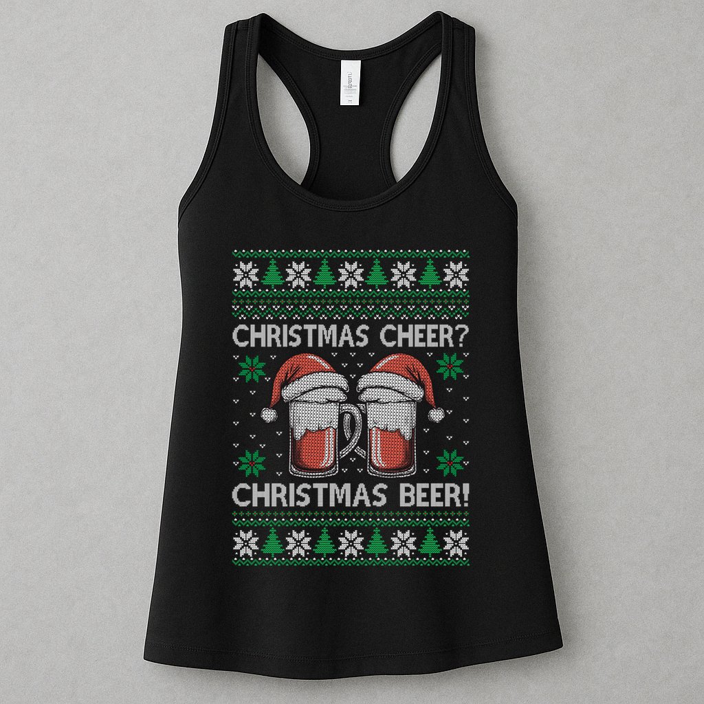 Funny Christmas Cheer Christmas Beer Ugly Sweater Womens Tank Top