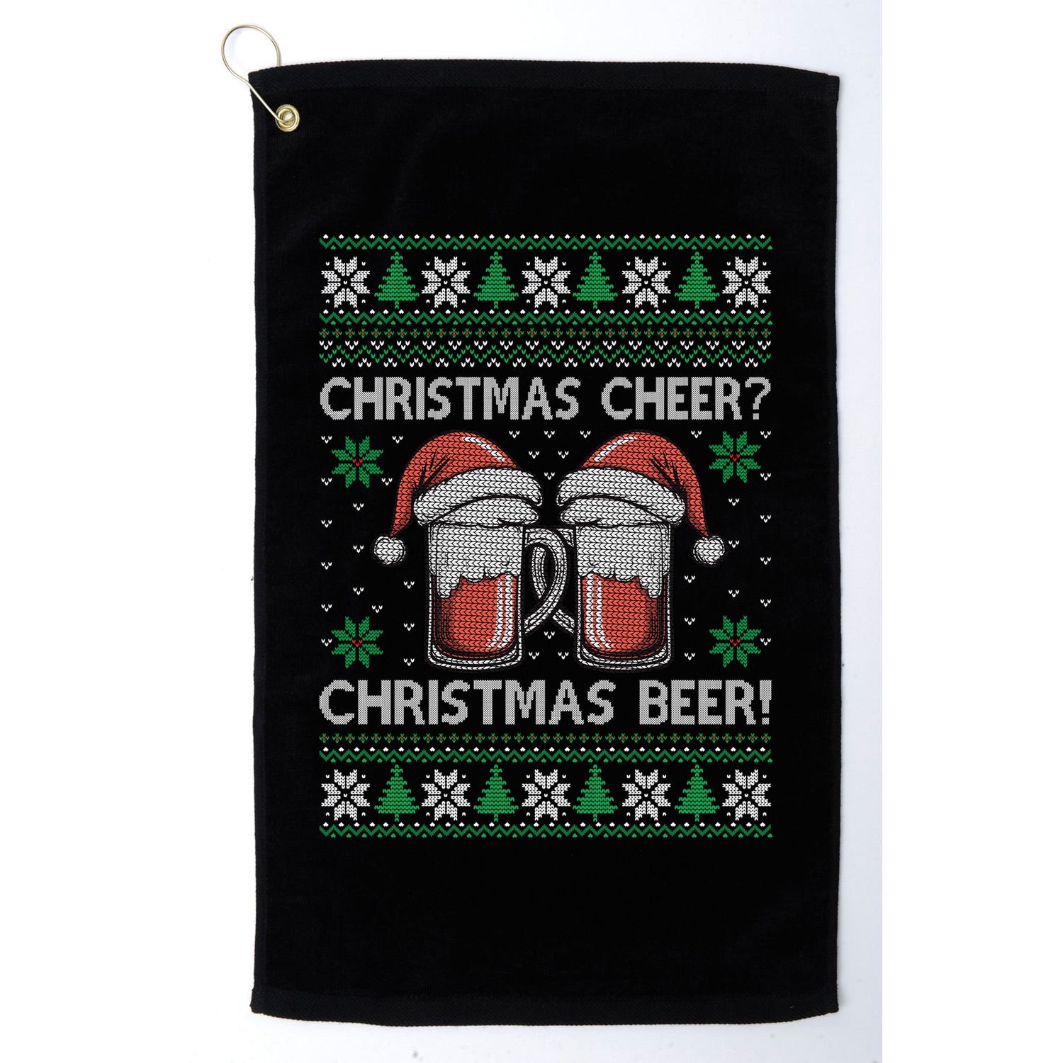 Funny Christmas Cheer Christmas Beer Ugly Sweater Golf Towel