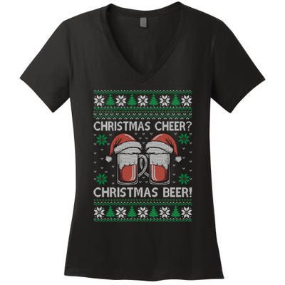 Funny Christmas Cheer Christmas Beer Ugly Sweater Women's V-Neck T-Shirt