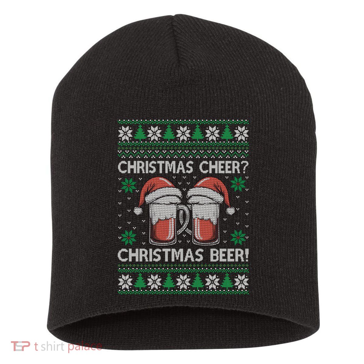 Funny Christmas Cheer Christmas Beer Ugly Sweater Short Acrylic Beanie