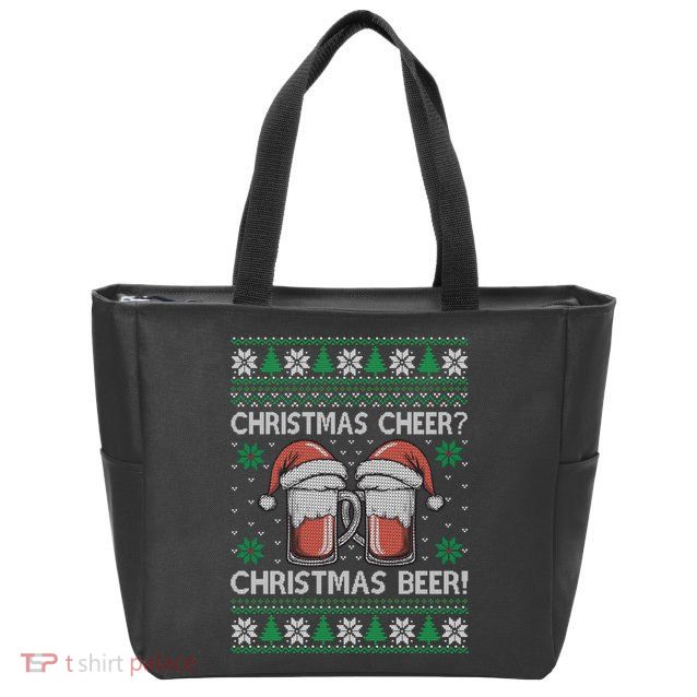 Funny Christmas Cheer Christmas Beer Ugly Sweater Zip Tote Bag