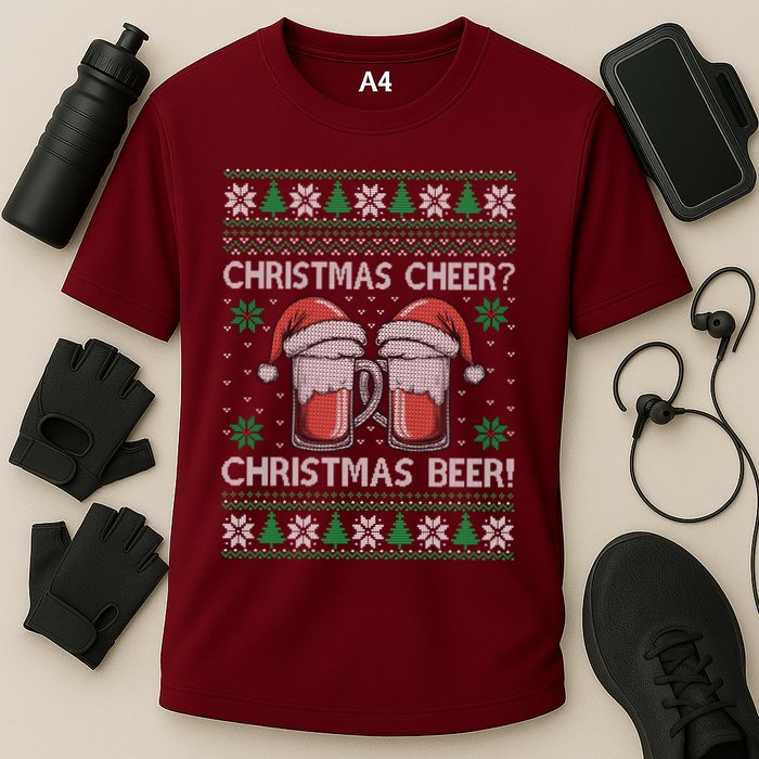 Funny Christmas Cheer Christmas Beer Ugly Sweater Performance Shirt
