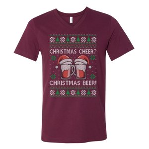 Funny Christmas Cheer Christmas Beer Ugly Sweater V-Neck T-Shirt