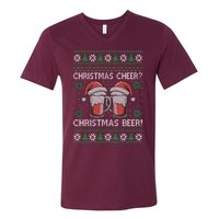 Funny Christmas Cheer Christmas Beer Ugly Sweater V-Neck T-Shirt