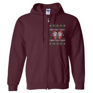 Funny Christmas Cheer Christmas Beer Ugly Sweater Full Zip Hoodie