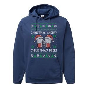 Funny Christmas Cheer Christmas Beer Ugly Sweater Performance Fleece Hoodie