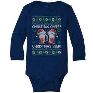 Funny Christmas Cheer Christmas Beer Ugly Sweater Baby Long Sleeve Bodysuit