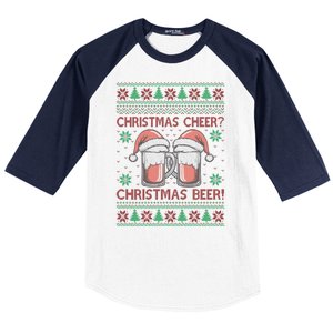 Funny Christmas Cheer Christmas Beer Ugly Sweater Baseball Sleeve Shirt