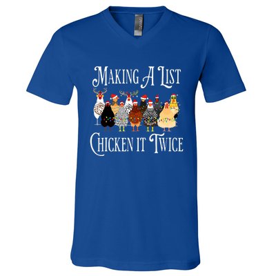 Funny Chicken Christmas Making A List Chicken It Twice V-Neck T-Shirt