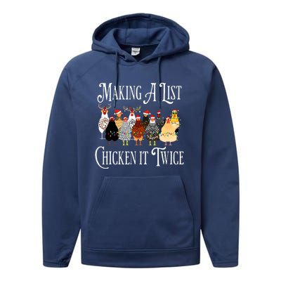 Funny Chicken Christmas Making A List Chicken It Twice Performance Fleece Hoodie