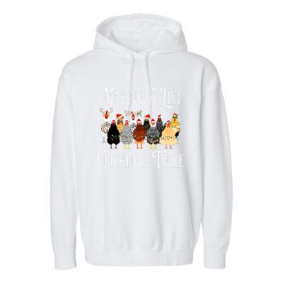 Funny Chicken Christmas Making A List Chicken It Twice Garment-Dyed Fleece Hoodie