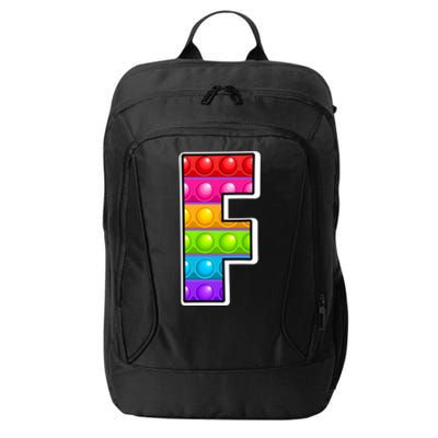 F Cutest Capital Letter F Alphabet Funny Poppin Pop It Gift City Backpack