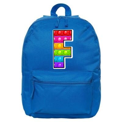 F Cutest Capital Letter F Alphabet Funny Poppin Pop It Gift 16 in Basic Backpack