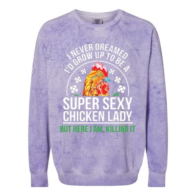 Funny Crazy Chicken Farmer Lady Women Colorblast Crewneck Sweatshirt