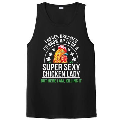 Funny Crazy Chicken Farmer Lady Women PosiCharge Competitor Tank