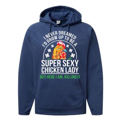 Funny Crazy Chicken Farmer Lady Women Performance Fleece Hoodie