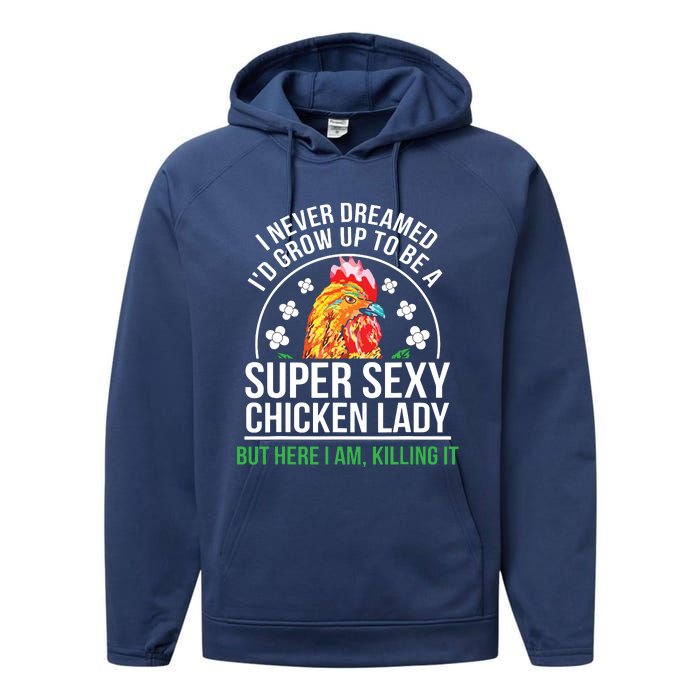 Funny Crazy Chicken Farmer Lady Women Performance Fleece Hoodie