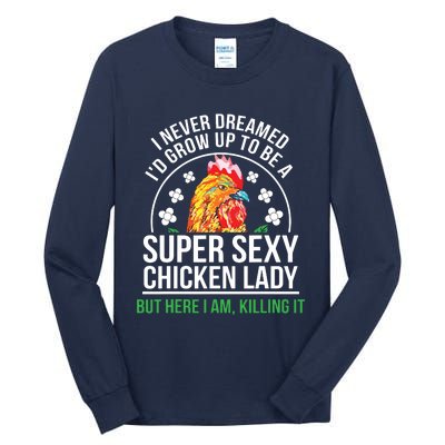 Funny Crazy Chicken Farmer Lady Women Tall Long Sleeve T-Shirt